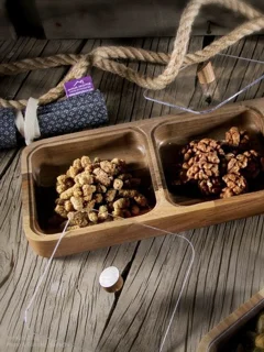 ظرف سرو چوبی درب دار 2 خانه اماهوم (چوب گردو) Sweet Serve-2