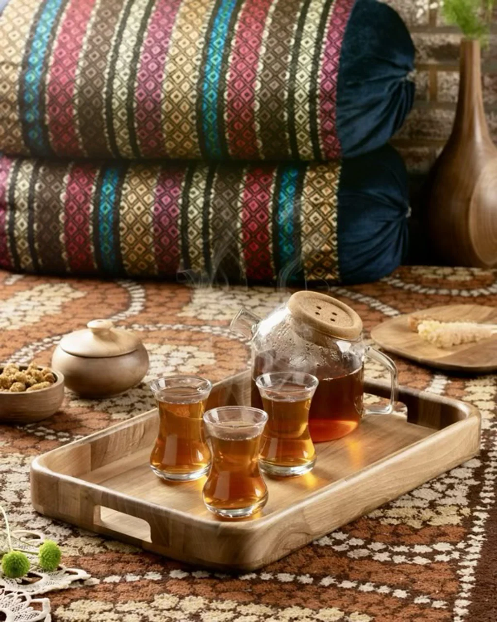 سینی مستطیل بزرگ چوبی دسته دار اماهوم (چوب گردو) Atlas/L