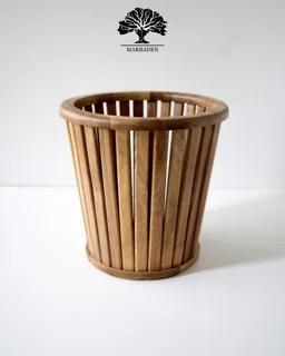 سطل آشغال گرد چوبی مدل نرده ای اماهوم (چوب گردو) Bucket/Round