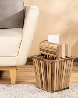 سطل آشغال مربع چوبی مدل نرده ای اماهوم (چوب گردو) Bucket/Square