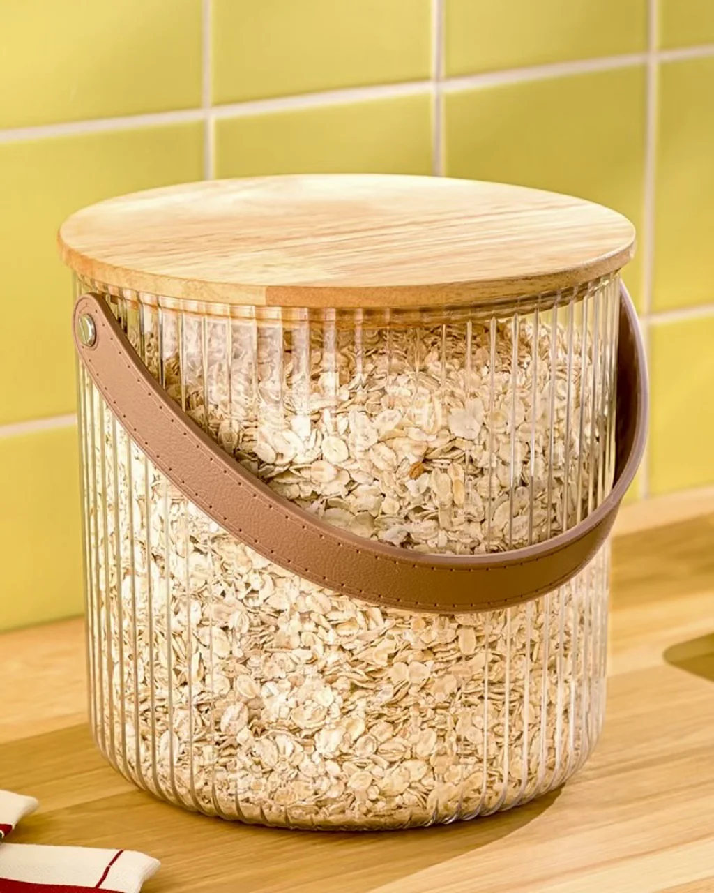 سطل قند شیشه ای شیاردار درب چوبی 3 لیتر کد 2472