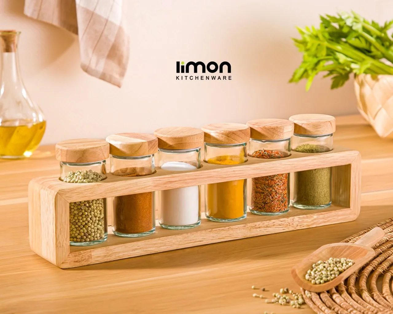 ست ادویه چوبی 6 عددی استند مستطیل کد 2306