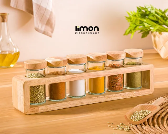 ست ادویه چوبی 6 عددی استند مستطیل کد 2306
