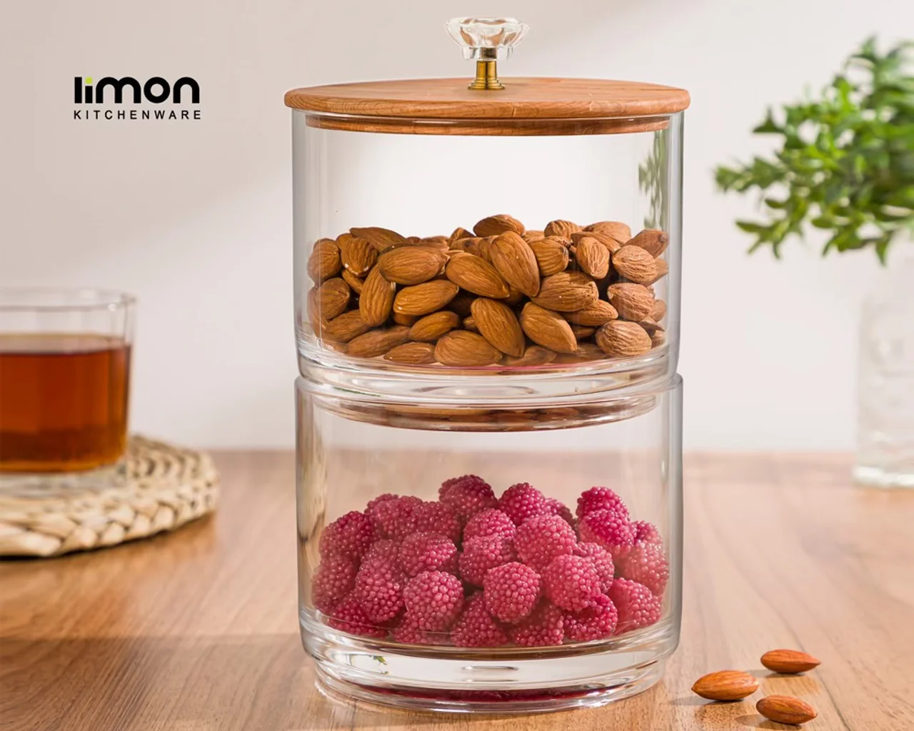 ظرف شکلات دو طبقه با درب چوبی کد 2167