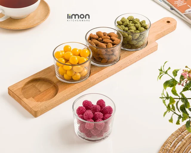 اردورخوری کاسه گرد 4 عددی پایه چوبی لیمون کد 2223