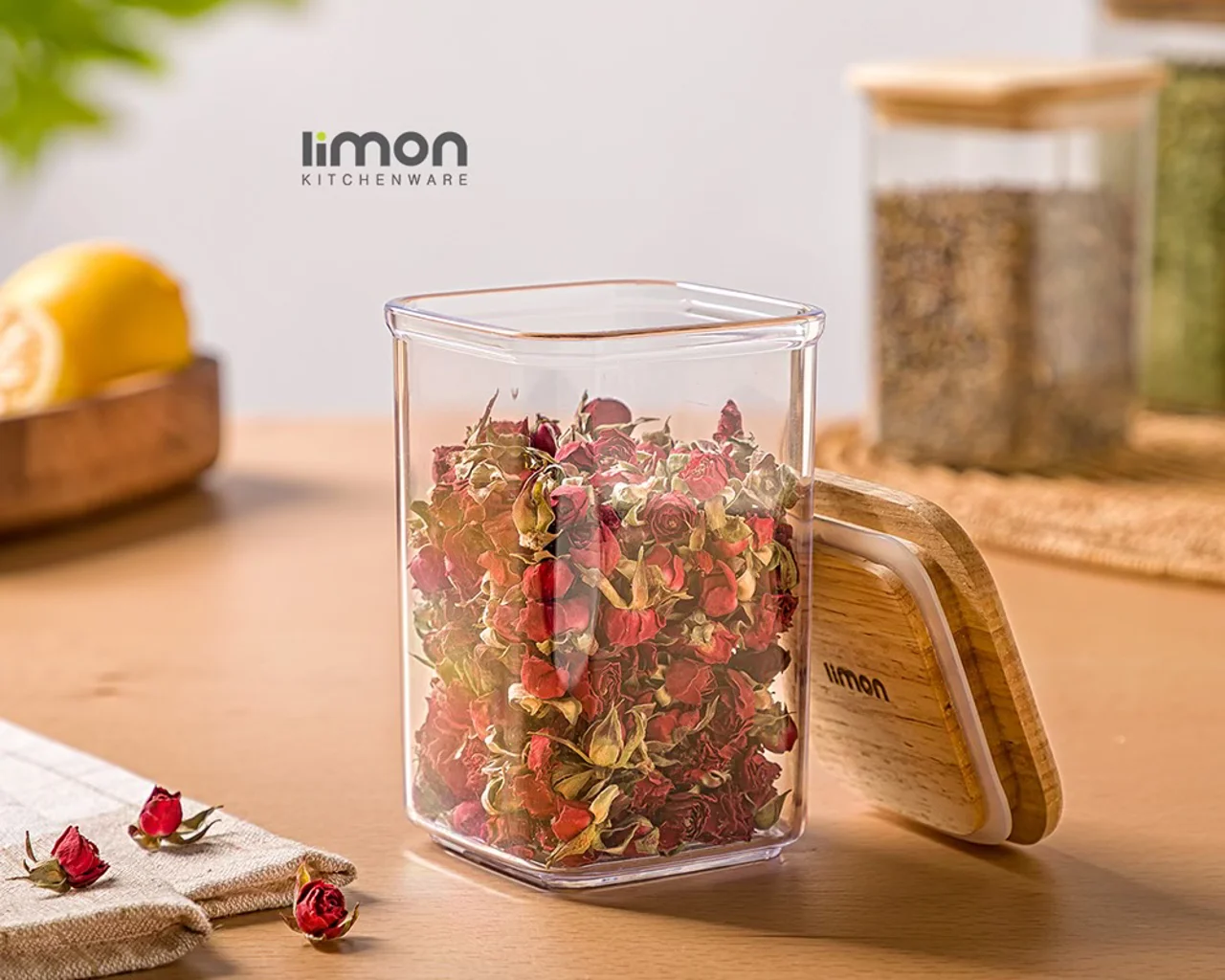 بانکه ادویه مربع اکرولیک سارینا در چوبی سایز 2 لیمون کد 2198