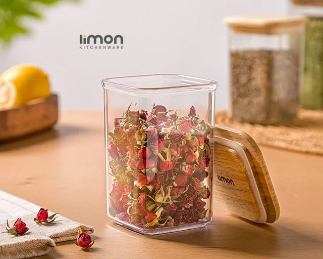 بانکه ادویه مربع اکرولیک سارینا در چوبی سایز 2 لیمون کد 2198