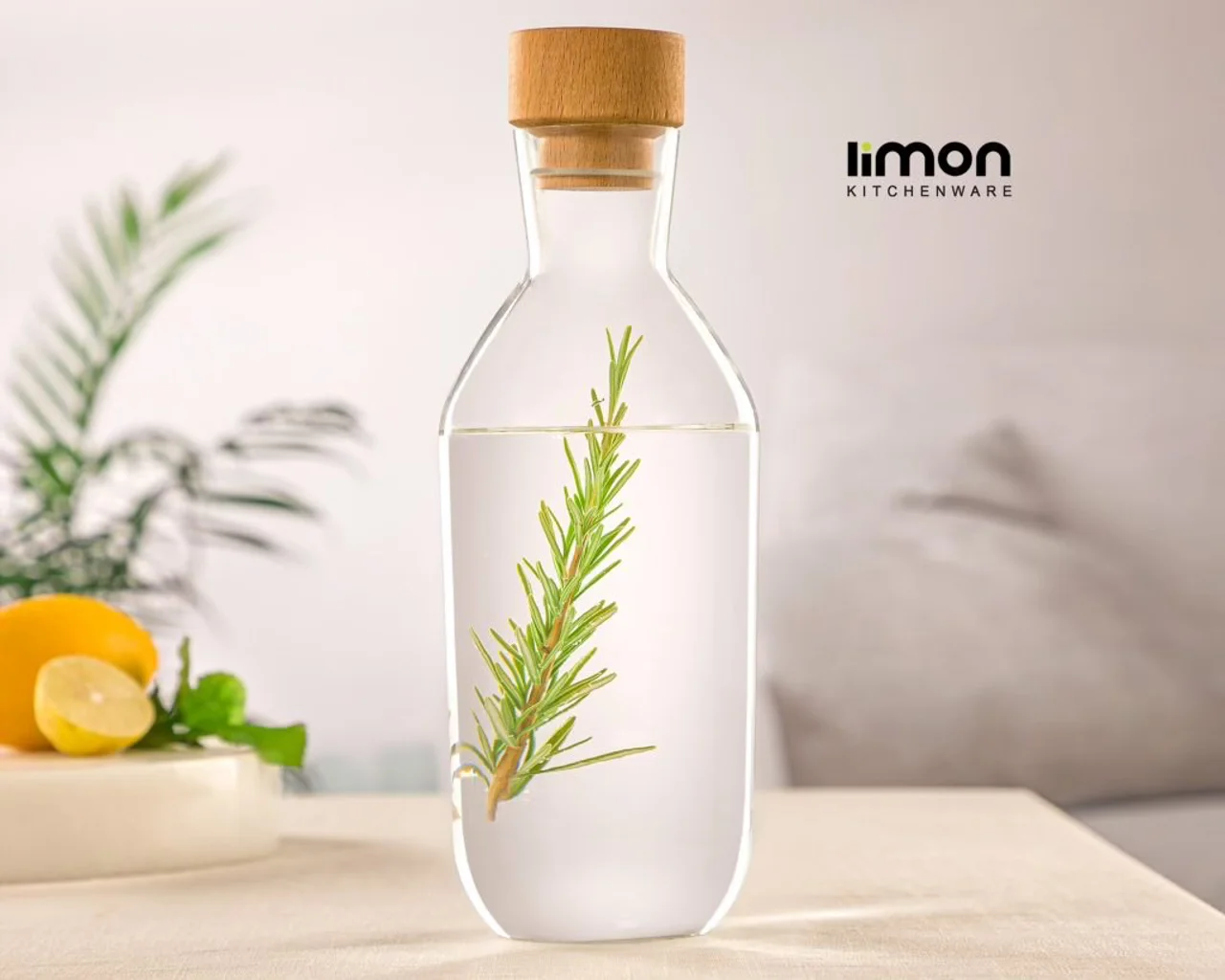 بطری آب شیشه ای درب چوبی 1.1 لیتر لیمون کد 2270
