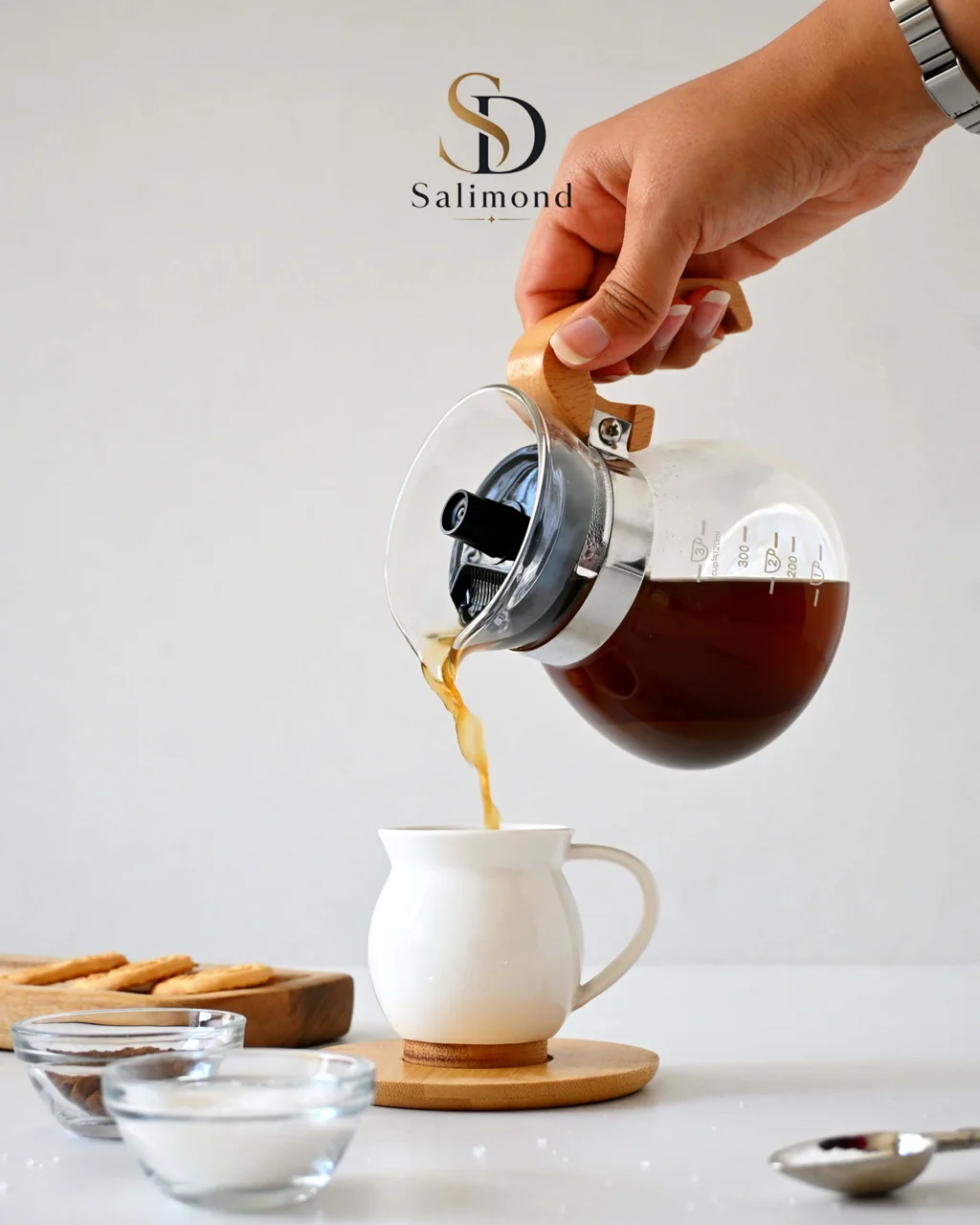 قهوه جوش پیرکس دسته بامبو Gol 300ml