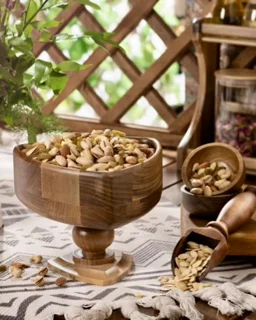 ظرف میوه پایه دار مدل مثلث قطر 25cm اماهوم (چوب گردو) Fruit/Pyramid-PB25
