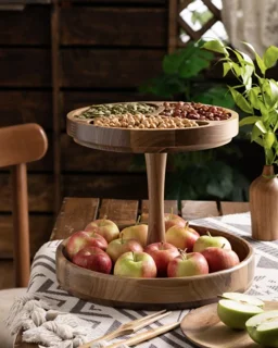 استند پذیرایی چوبی دو طبقه گرد اماهوم (چوب گردو)  Aorora