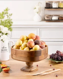 ظرف میوه پایه دار مدل فنیس قطر 25cm اماهوم (چوب گردو) Fruit/Fenice-PB25