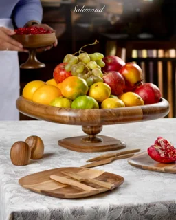 ظرف میوه پایه دار مدل فنیس قطر 35cm اماهوم (چوب گردو) Fruit/Fenice-PB35